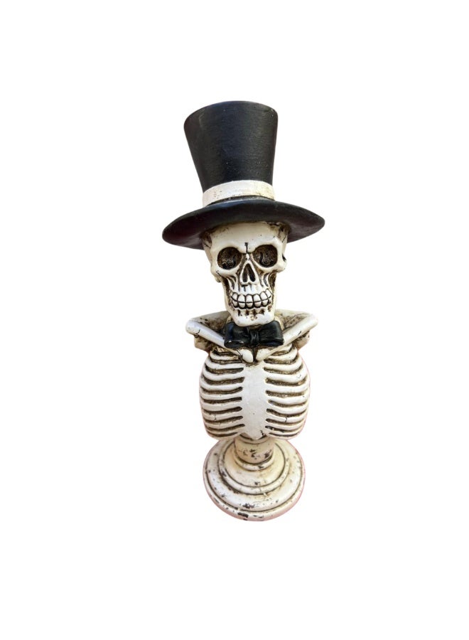 Decorative Skeleton Figurine with Hat – Resin Home Décor Statue - Image 1